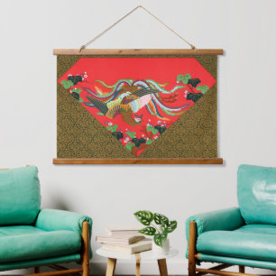Colourful Bird Flower Tapestry Design Japanese Art