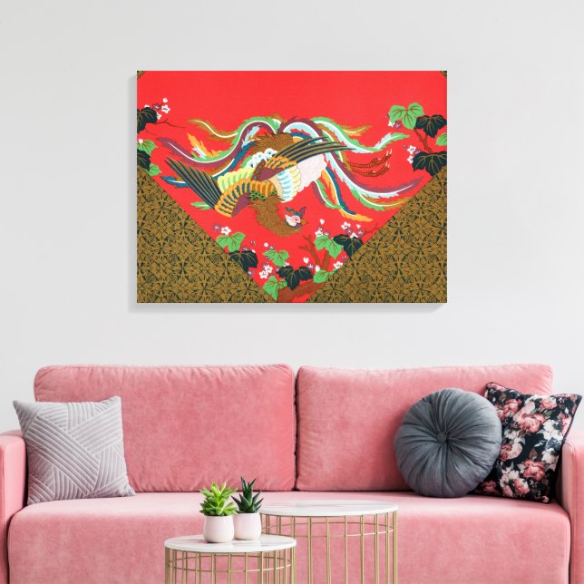Colourful Bird Flower Tapestry Design Japanese Art Canvas Print (Insitu(LivingRoom))