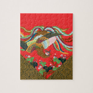 Colourful Bird Flower Tapestry Design Japanese Art Jigsaw Puzzle