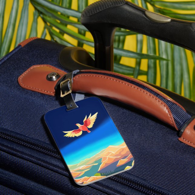 Colourful bird flying above the mountains luggage tag (Front Insitu 1)