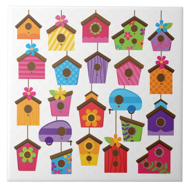 Colourful Bird Houses Design Tile (Front)