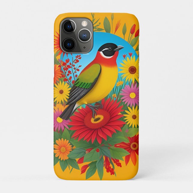 Colourful Bird Illustration With Floral Background Case-Mate iPhone Case (Back)