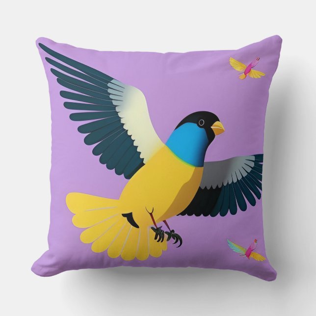 Colourful Bird in Flight Cushion (Front)