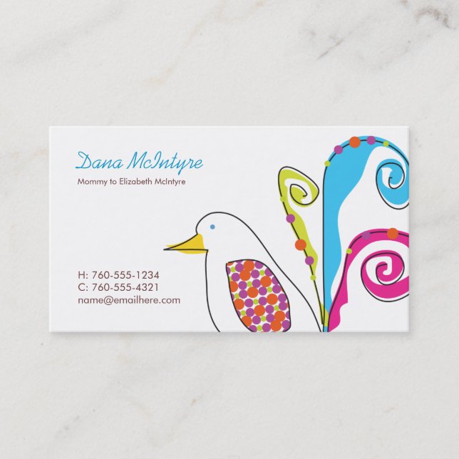 Colourful Bird Mummy Calling Cards (Front)