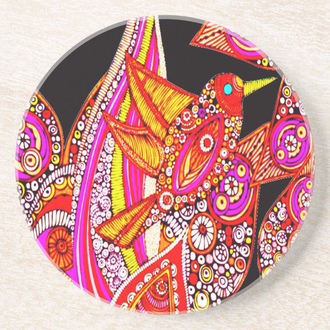 Colourful Bird Of Paradise Black Coaster (Front)