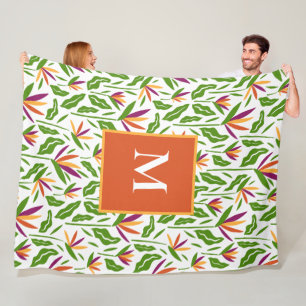 Colourful Bird of Paradise Flower, Monogram Fleece Blanket