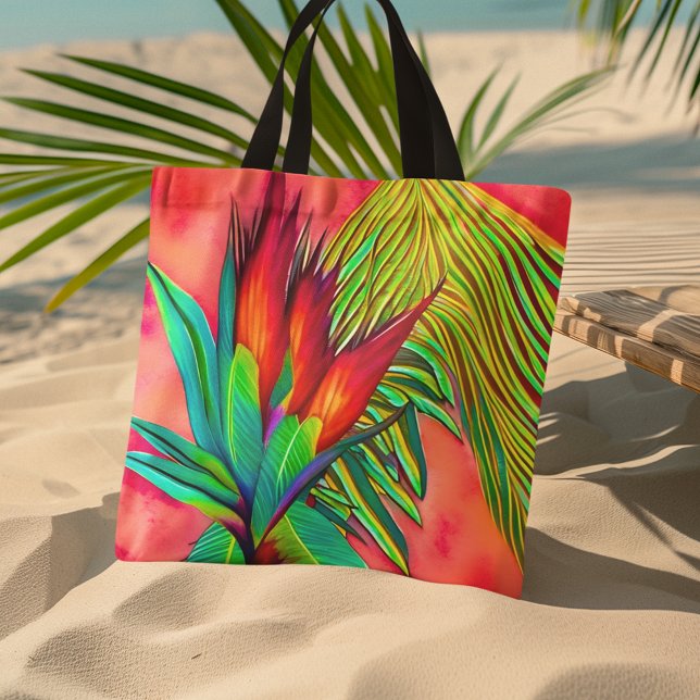 Colourful Bird of Paradise Flower Tote Bag (This beautiful Bird of Paradise beach bag is perfect for a day of fun in the sun.)