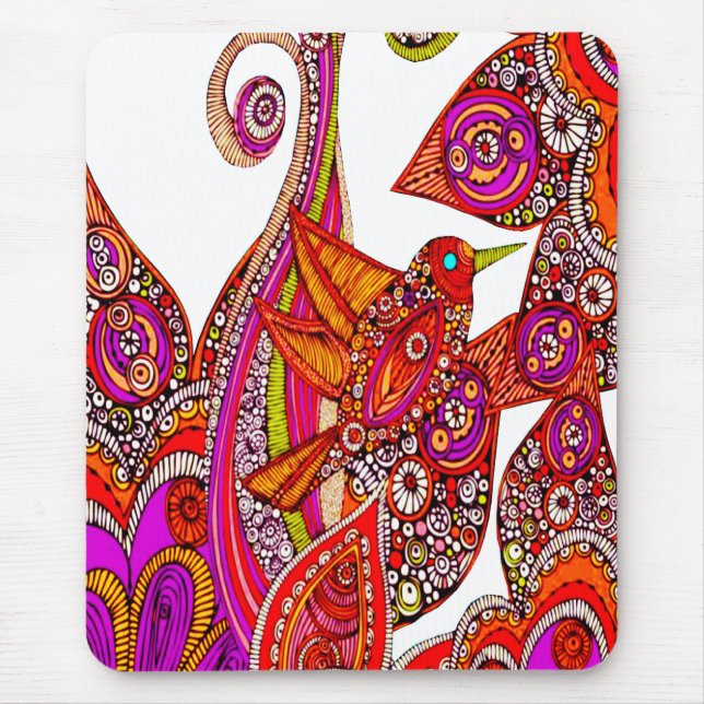 Colourful Bird Of Paradise White Mouse Pad (Front)
