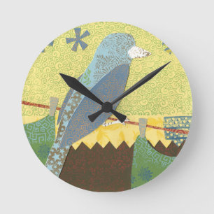 Colourful Bird on a Wire Round Clock