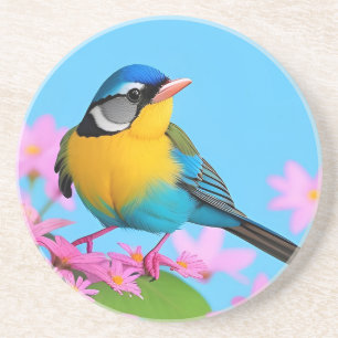 Colourful Bird on Blooming Branch Coaster