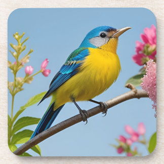 Colourful Bird on Blooming Branch Coaster