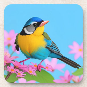 Colourful Bird on Blooming Branch Coaster