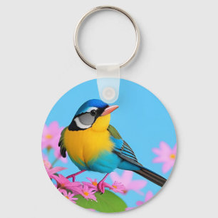 Colourful Bird on Blooming Branch Key Ring