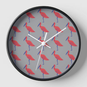 Colourful Bird Pattern on Grey Background Clock