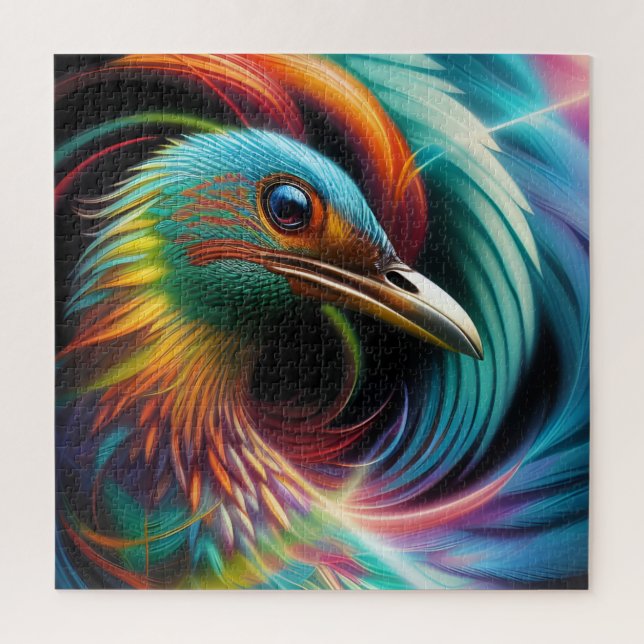 Colourful bird peacock swirling feathers  jigsaw puzzle (Vertical)