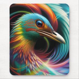 Colourful bird peacock swirling feathers mouse pad