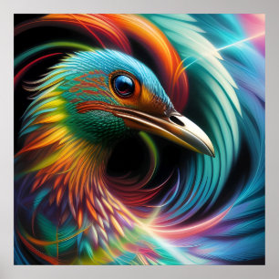 Colourful bird peacock swirling feathers poster