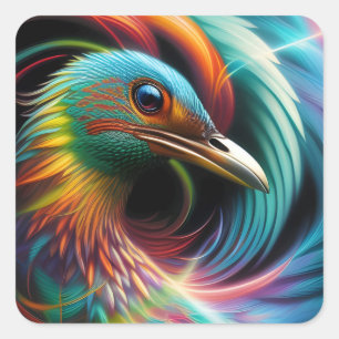 Colourful bird peacock swirling feathers square sticker
