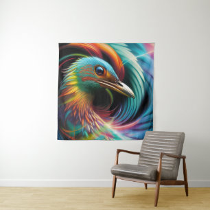 Colourful bird peacock swirling feathers tapestry