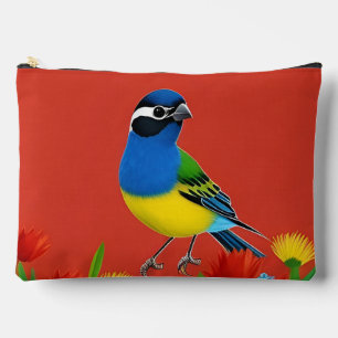 Colourful Bird Perched Among Vibrant Flowers Accessory Pouch