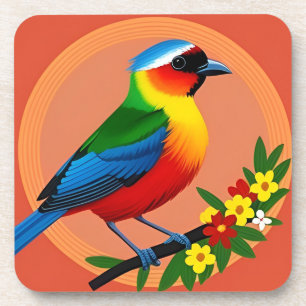 Colourful Bird Perched Among Vibrant Flowers Coaster