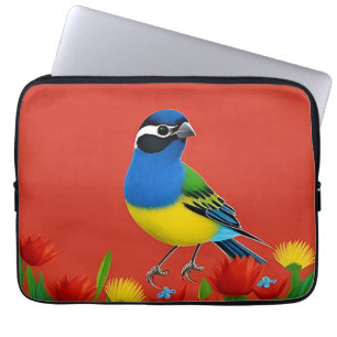 Colourful Bird Perched Among Vibrant Flowers Laptop Sleeve