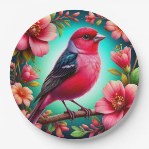 Colourful Bird Perched on Branch Paper Plate