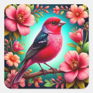 Colourful Bird Perched on Branch Square Sticker