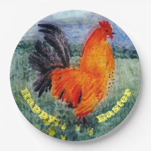 Colourful Bird Rooster Chicken Easter Paper Plate