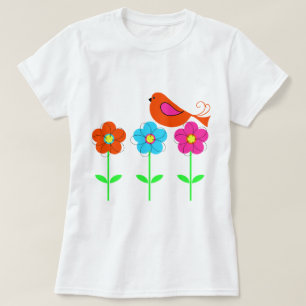 colourful bird with colourful flowers T-Shirt