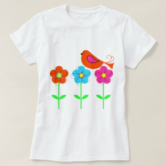 colourful bird with colourful flowers T-Shirt