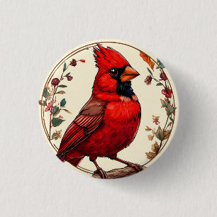 Colourful Bird with Floral Frame 3 Cm Round Badge