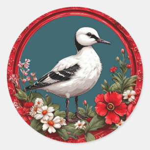 Colourful Bird with Floral Frame Classic Round Sticker