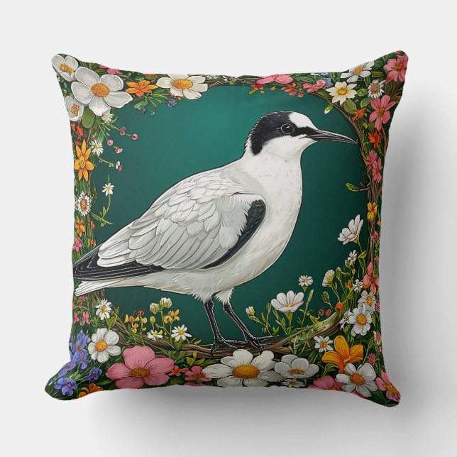 Colourful Bird with Floral Frame Cushion (Front)