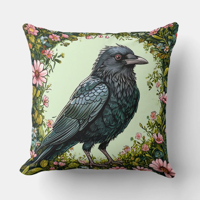 Colourful Bird with Floral Frame Cushion (Front)