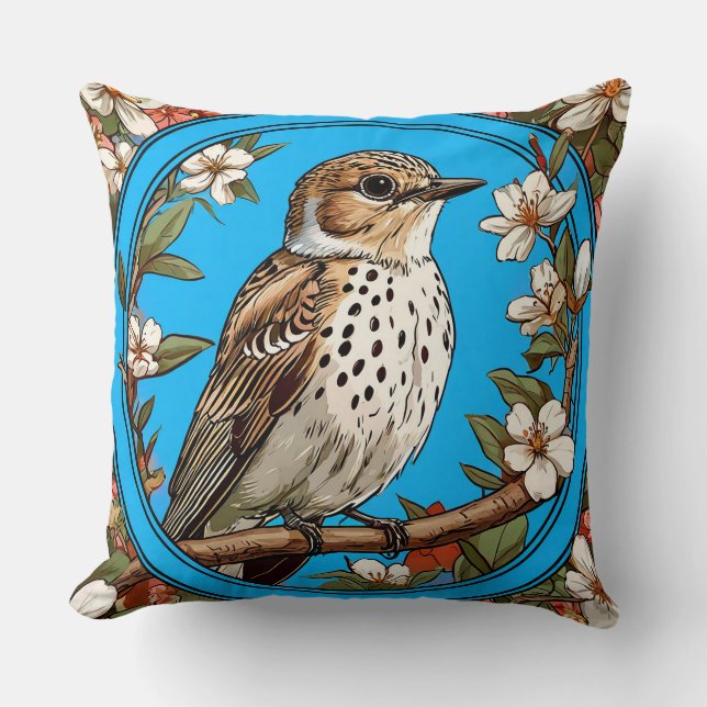 Colourful Bird with Floral Frame Cushion (Front)