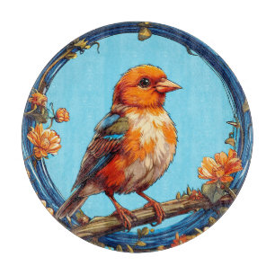 Colourful Bird with Floral Frame Cutting Board