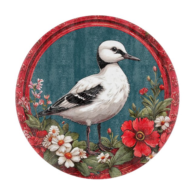 Colourful Bird with Floral Frame Cutting Board (Front)
