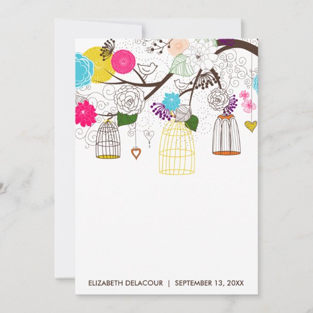 Colourful Birdcages Floral Baby Shower Invitation (Front)