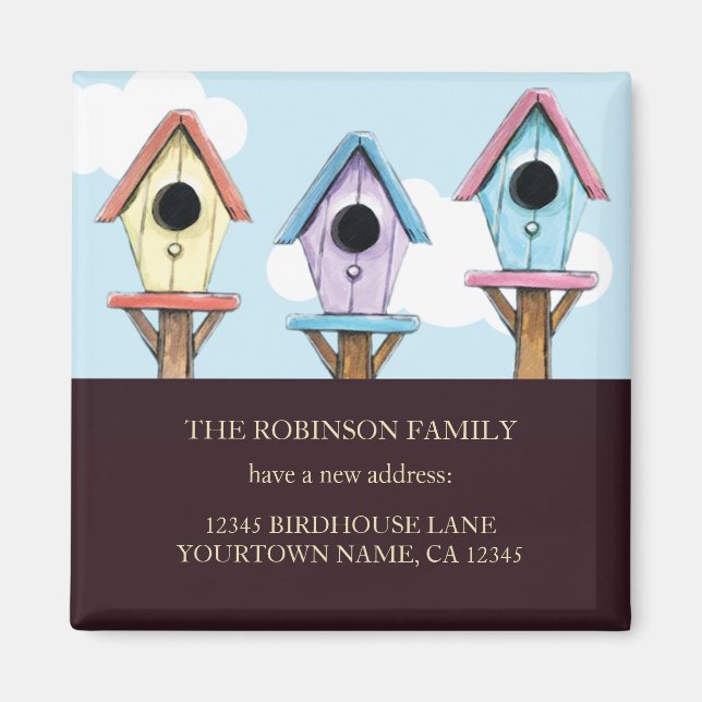 Colourful Birdhouses | New Address Keepsake Magnet (Front)