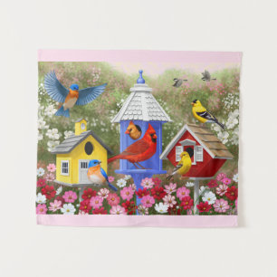 Colourful Birds and Birdhouses Tapestry
