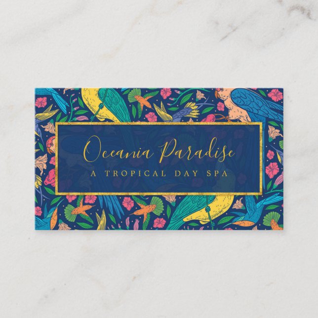 Colourful Birds and Flowers Pattern Business Card (Front)