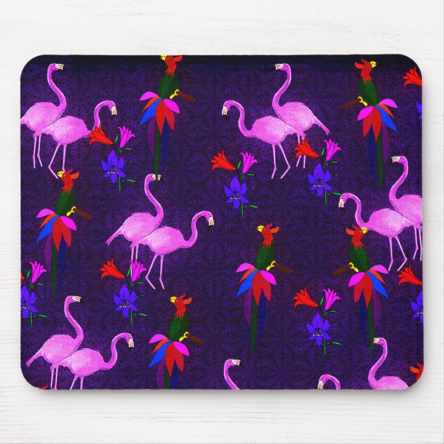Colourful Birds and Pink Flamingos Mouse Pad (Front)