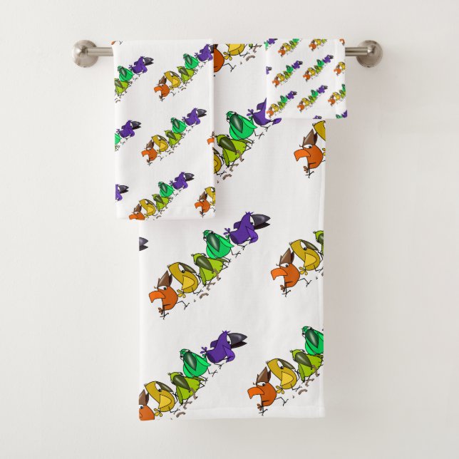 Colourful Birds Bath Towels (Insitu)