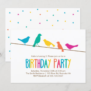 Colourful Birds Birthday Party Invitation
