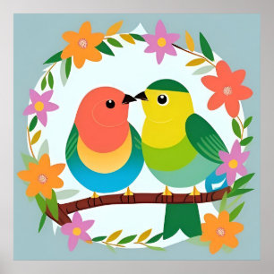 🐦 Colourful Birds Branch Wall Art Cute Nature 🌿