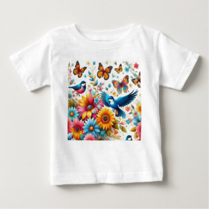 Colourful Birds Butterflies Flowers Template Cute Baby T-Shirt