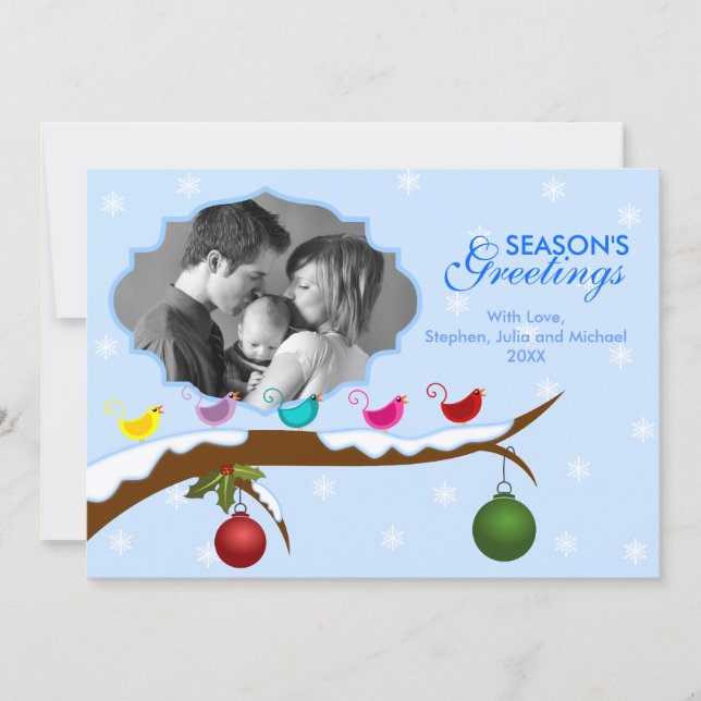Colourful Birds Christmas Holiday Photo Card (Front)