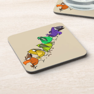 Colourful Birds Coaster - Your Colour - Text