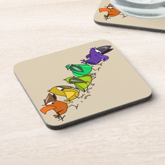 Colourful Birds Coaster - Your Colour - Text (Left Side)